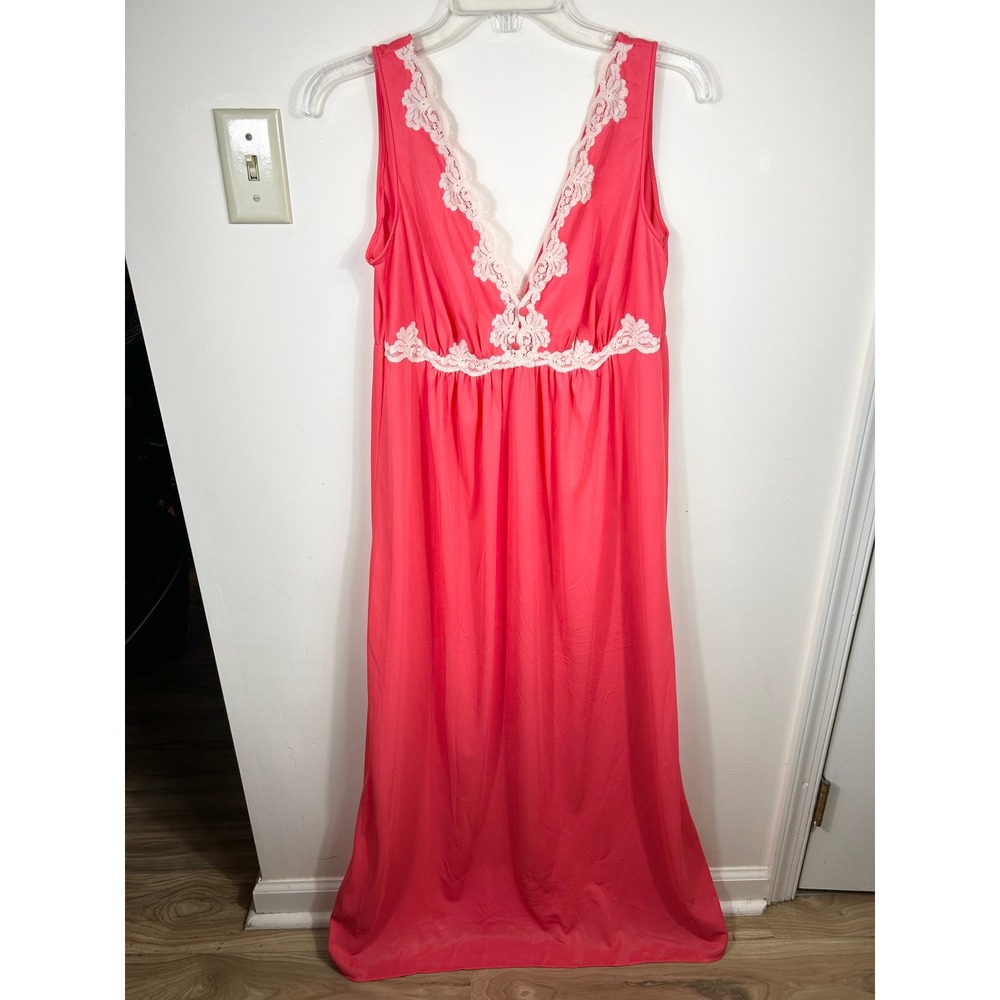 VTG Kayser Nightgown Lace Trim Maxi Dress Full‎ Sweep Romantic Feminine Coquette